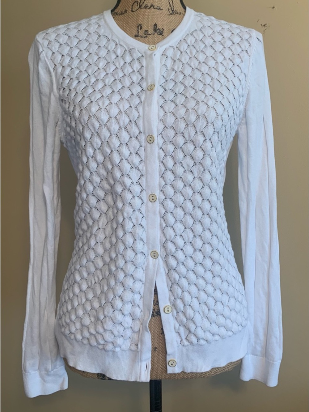 BROOKS BROTHERS ladies pure white lightweight eyelet cardigan size Large LNWOT
